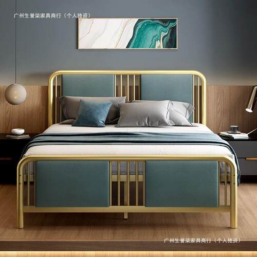 现代简约轻奢新中式铁艺床靠.2米1HJJ.8米金色软铁属床架金双人铁