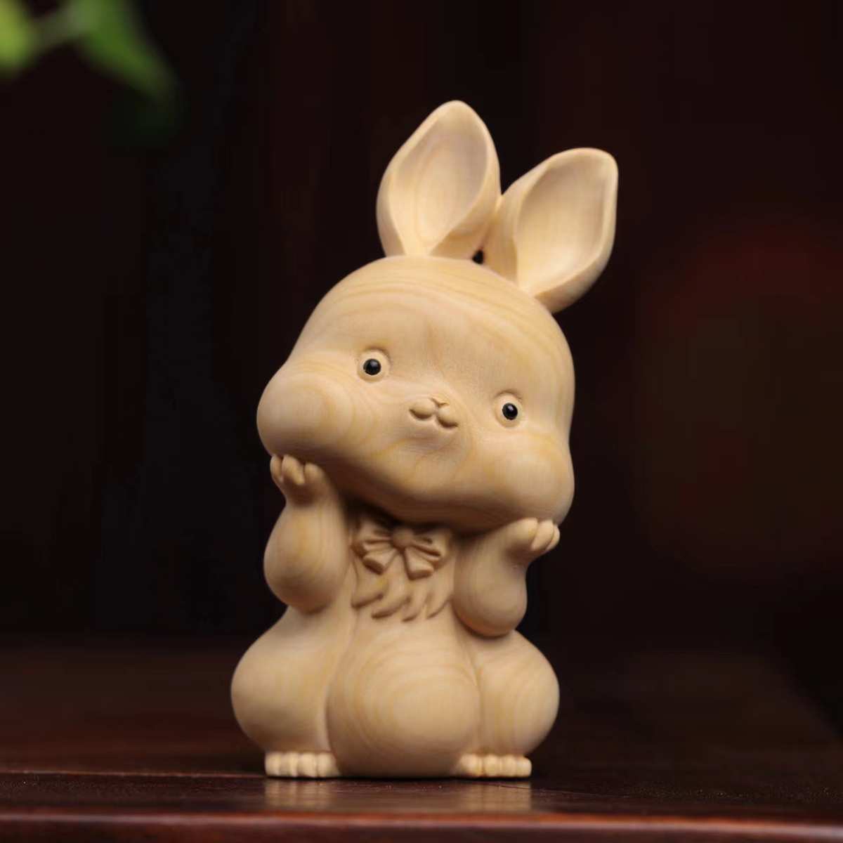 小萌兔可爱兔小叶黄杨木雕木质工艺品手把件文玩木雕摆件萌宠动物