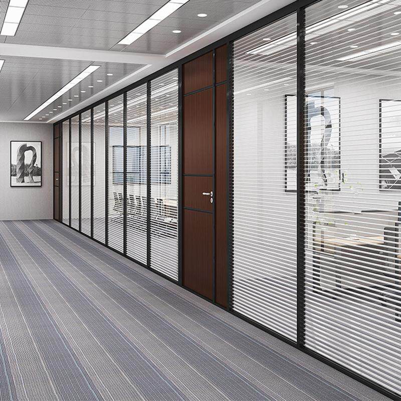 办公室玻璃隔断墙铝合金型材双层百叶中空钢化磨砂玻璃屏风隔音