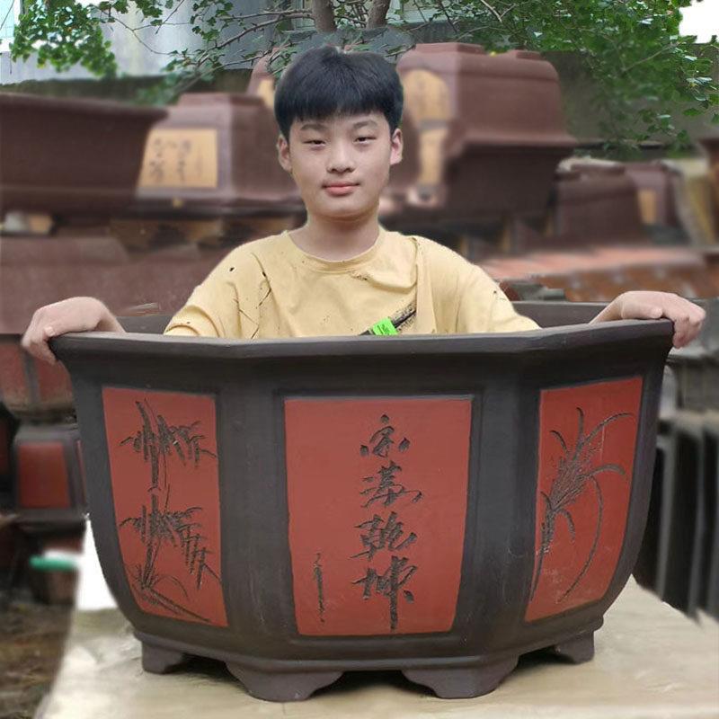 六角花盆紫砂大花盆种树大口径30以上的户外庭院八角特大号陶瓷盆