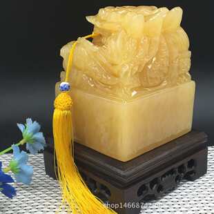 玉雕米黄玉龙头印章玉玺人工雕刻龙头摆件黄龙玉龙行天下礼品摆件