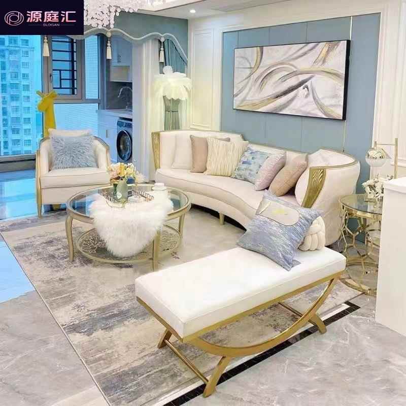 阿黛拉皮艺沙发小户型客厅沙发美式奶油风轻奢沙发茶几电视柜组合
