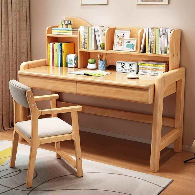 实木儿童学习桌学生书桌写字桌家用电脑桌书架一体桌写作业的桌子