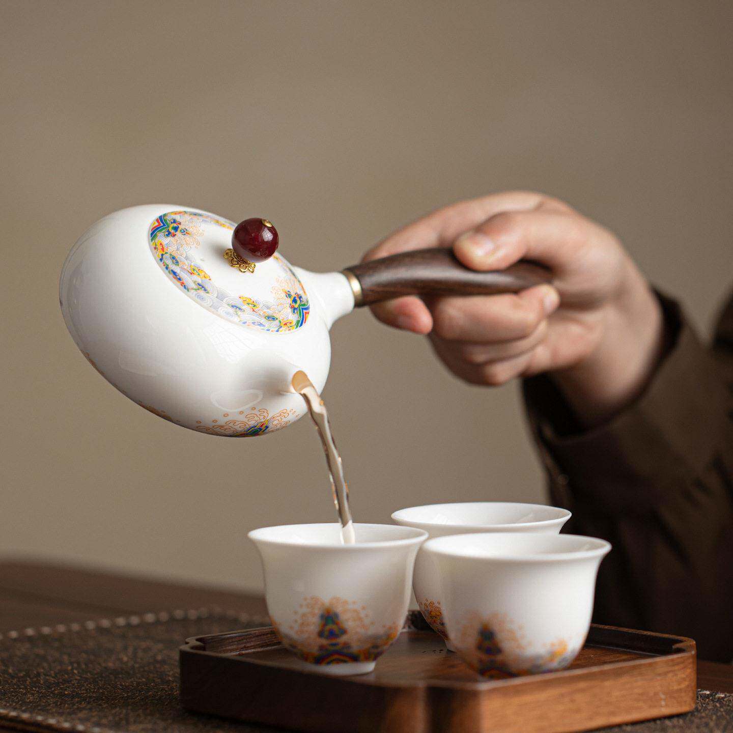 冬未羊江DW-CH脂玉瓷茶海水崖侧把壶家用具泡茶壶壶一人茶饮档壶