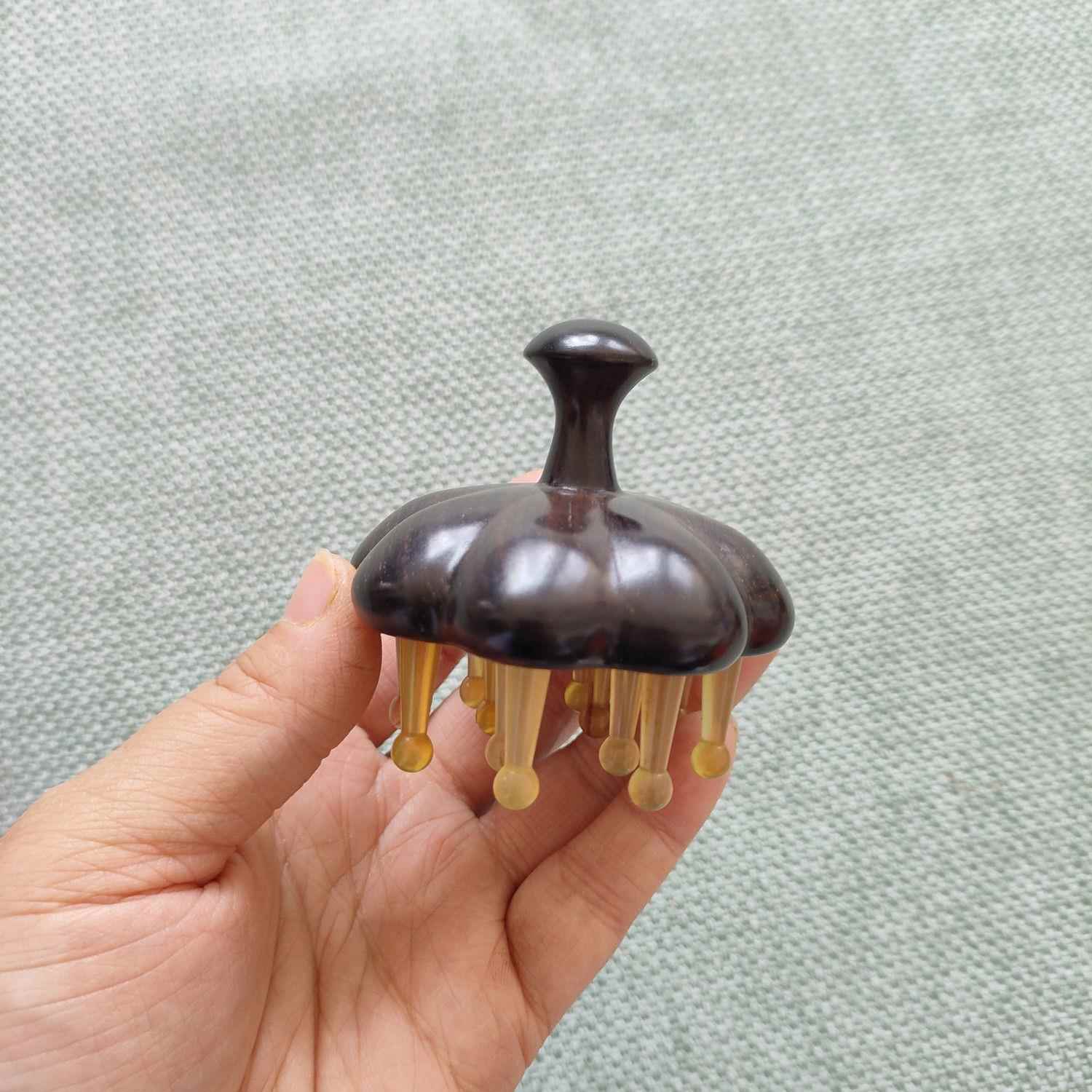 莲蓬木丁梳丁羊角莲蓬梳按摩荷花摩木梳子家用宽齿养发羊角檀头部