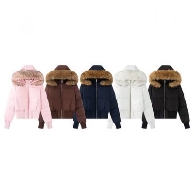 Women's fur collar hooded zipper cotton jacket