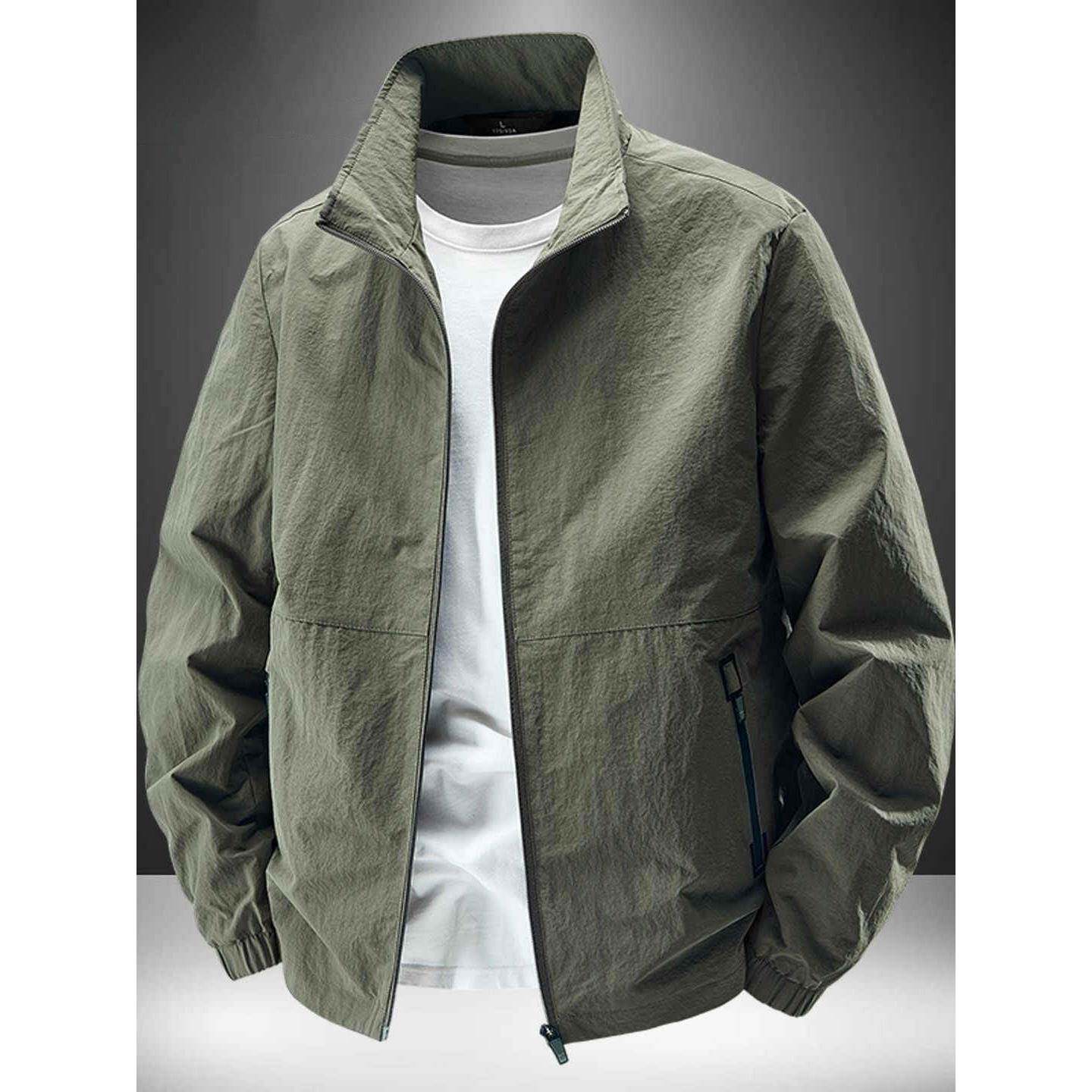 高端外套男款春秋季加绒户外宽松运动冲锋衣男士休闲立领夹克高端