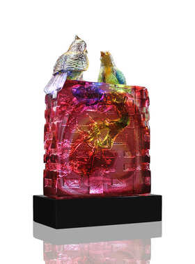 锋明琉璃喜鹊摆件结婚乔迁礼家居装饰工艺品喜上眉梢古法琉璃摆件