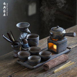 日式简约家用功夫茶具整套粗陶茶壶茶杯酒精炉加热办公干泡盘套装