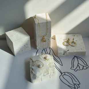 创意洞石摆件创意设计款 饰品罗马洞石雕刻大理石托盘 样板间家居装