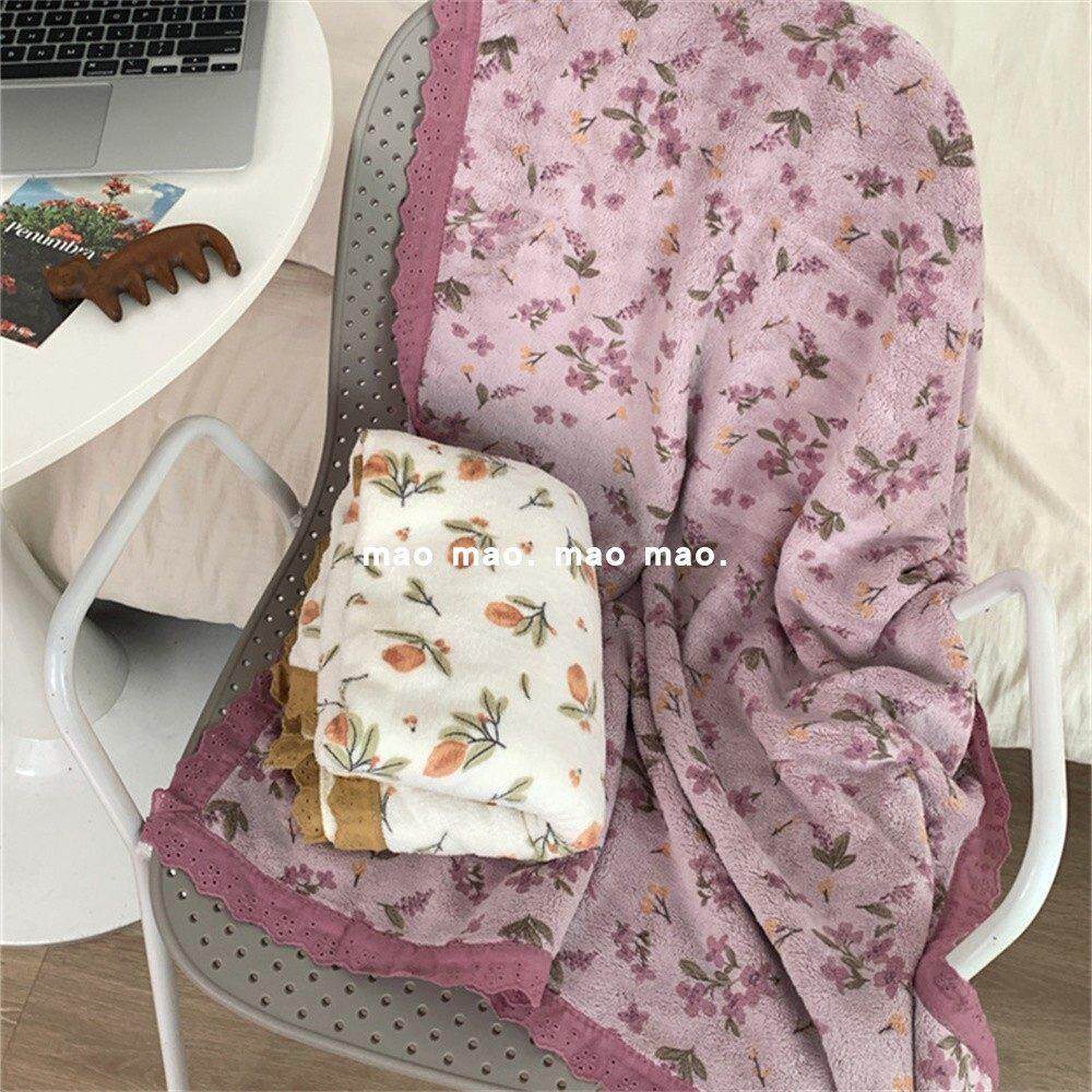 浪漫碎花家用浴巾可穿珊瑚绒加厚吸水洗澡毛巾可爱花边法式洗澡巾