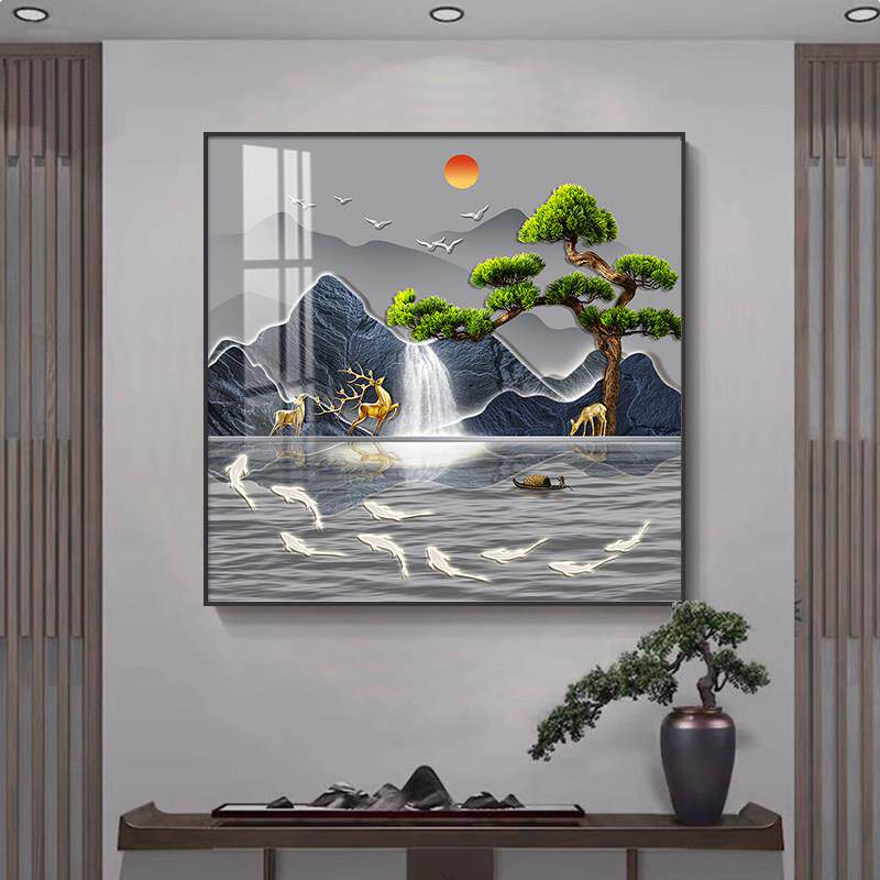 新中式客厅装饰画入户正对门玄关走廊挂画山水画餐厅2025新款壁画