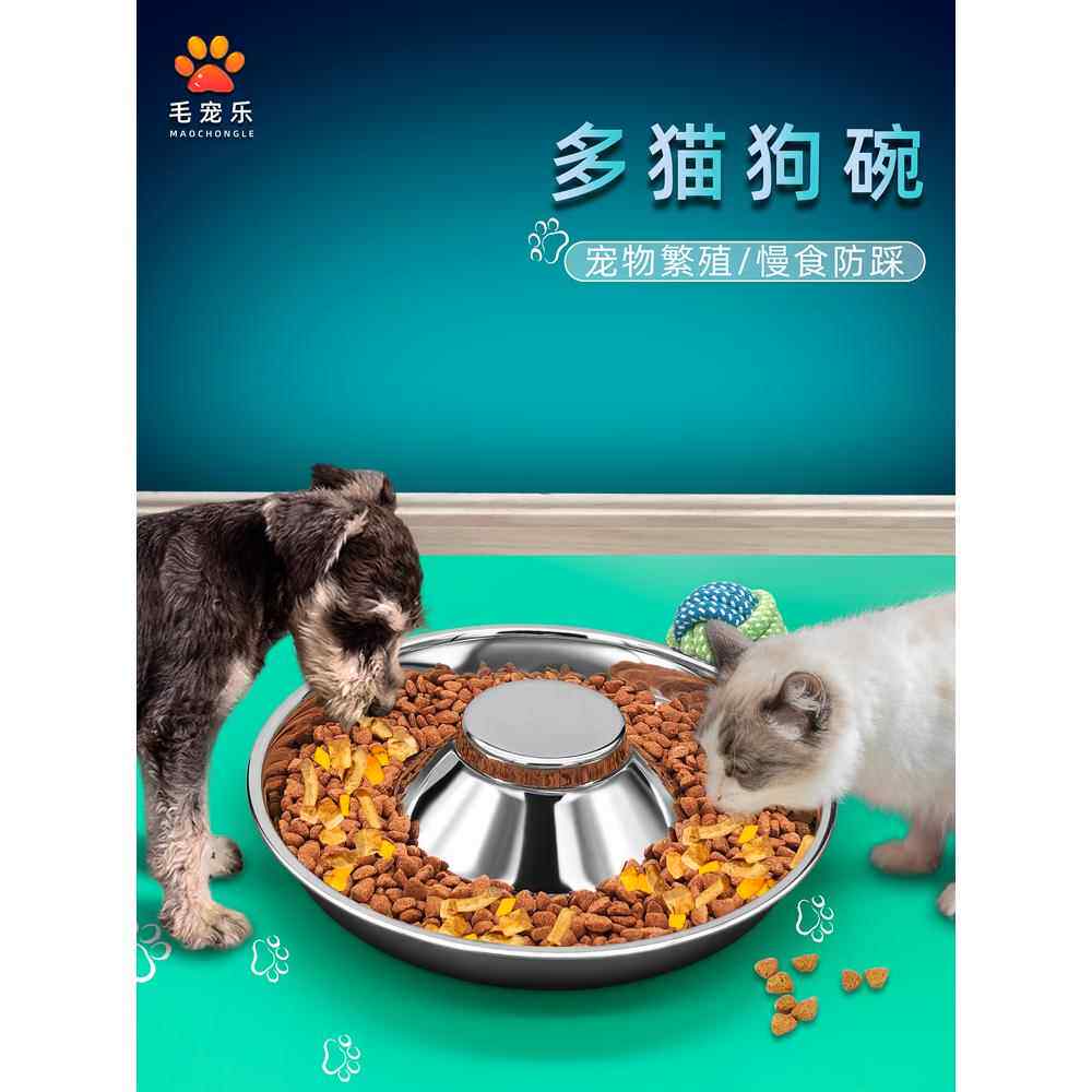 不锈钢猫碗花瓣多猫大号犬狗慢食分食盆幼猫汤盘防打翻宠物碗防踩