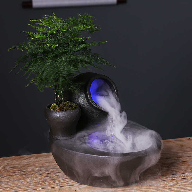 公司客厅工艺品水泵摆件水景循环泉自动摆件桌面鱼缸办韵流水