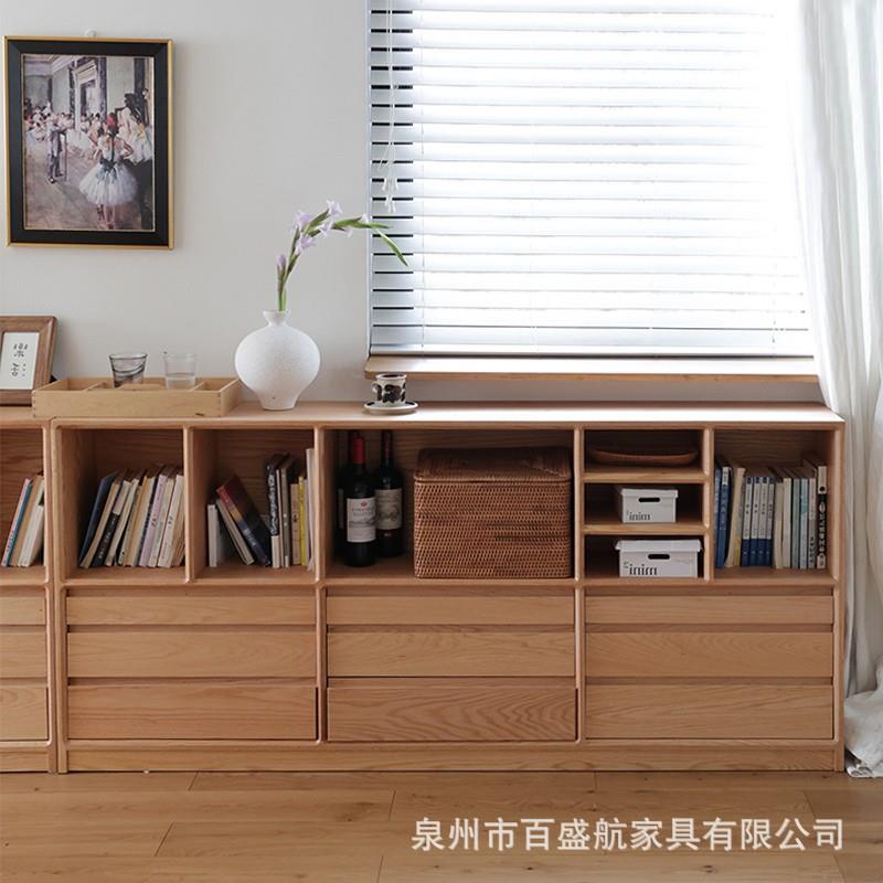 北欧实木书柜家用书房双层多抽屉落地柜客厅简约多功能收纳储物柜