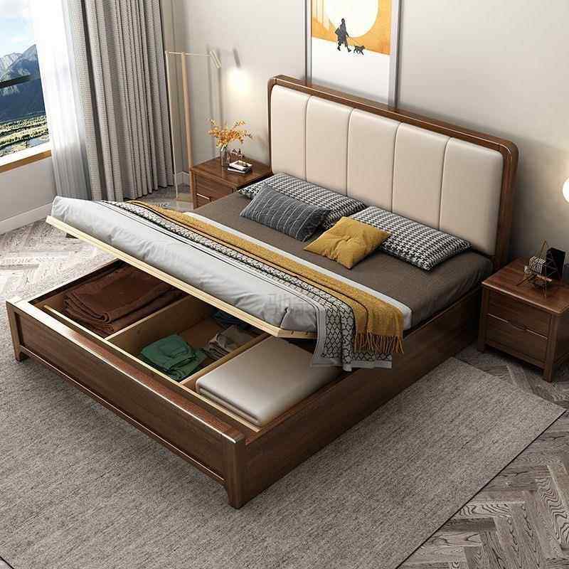 3l胡木实木软包床149中主卧大床箱1米5高储物床式1米8双人床桃2米
