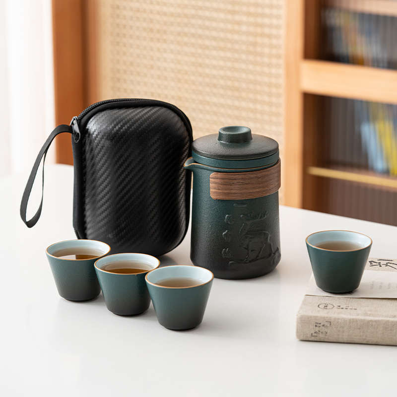 便携式旅行茶具一壶四杯黑陶功夫茶具小套装随身车载户外泡茶壶