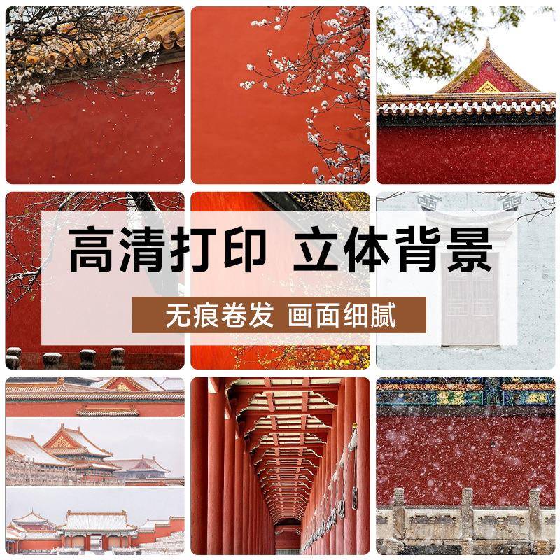 故宫红墙背景纸古典复古冬季雪景红色背景布影楼古风全家福古风新