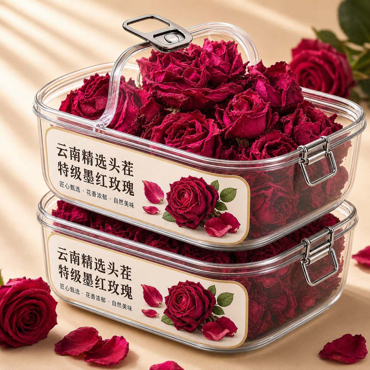 云南墨红玫瑰泡茶冻干新鲜有机大朵金边玫瑰花茶正品官方旗舰店