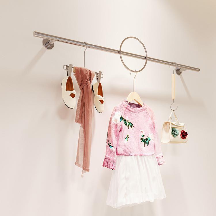 新款直销服装店展示架上墙横杆挂衣架不锈钢拉丝陈列架简约挂板货
