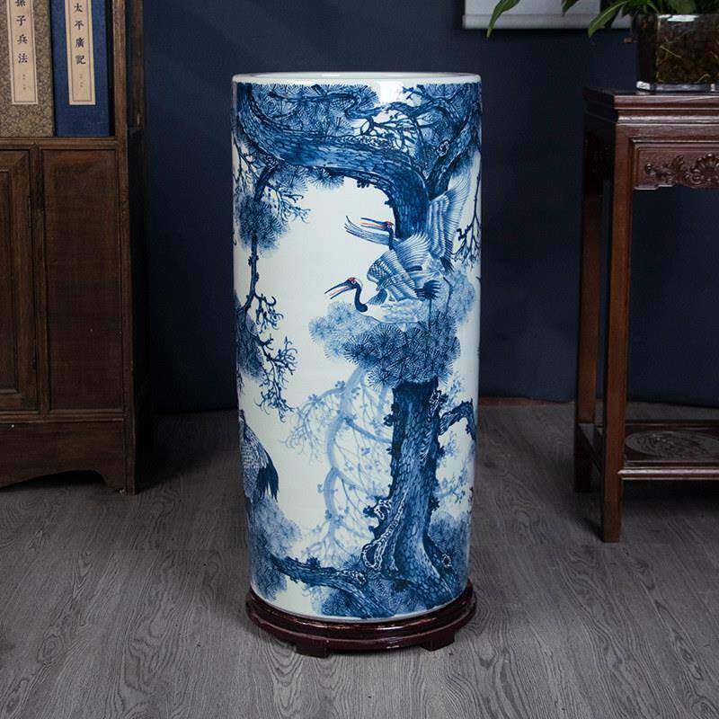 景德镇陶瓷中式手绘大号书画 画卷轴缸花瓶客厅书房字画 画收纳落