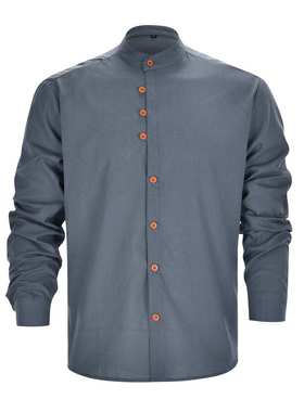 2025男士长袖衬衫秋季休闲亚麻复古中国风修身立领修身衬衣男装