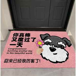 雪纳瑞卡通周边垫子可擦洗pu厨房地毯家用进门丝圈