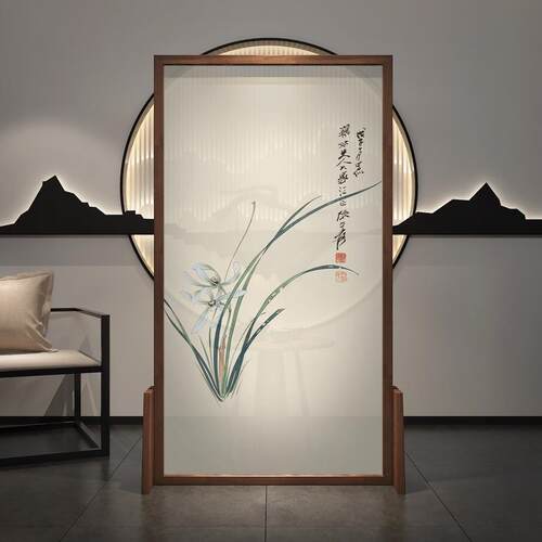 新中式屏风隔断客厅入口玄关卧室阻隔家居简约现代实木兰花座椅屏