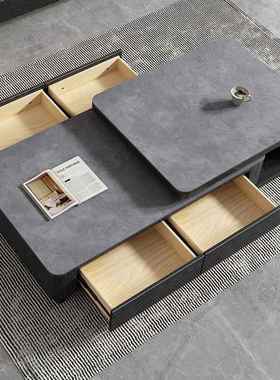 缩岩板茶几桌现代简约型小户伸一体四抽储物方形76829大茶几电视