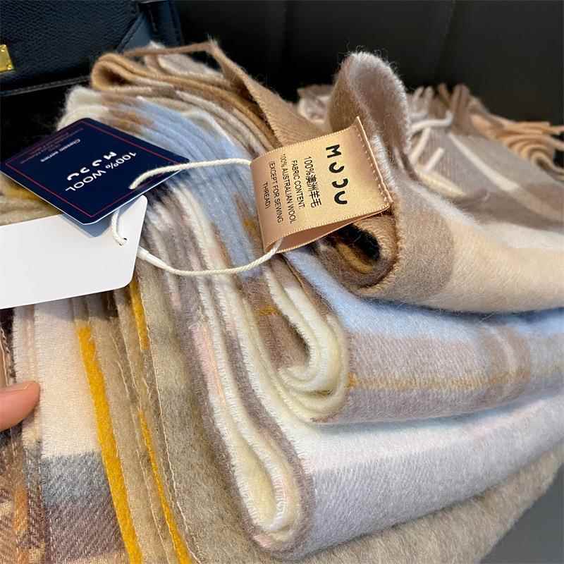 跨境热销100%wool澳洲纯羊毛保暖情侣冬季百搭围脖学生格子围巾