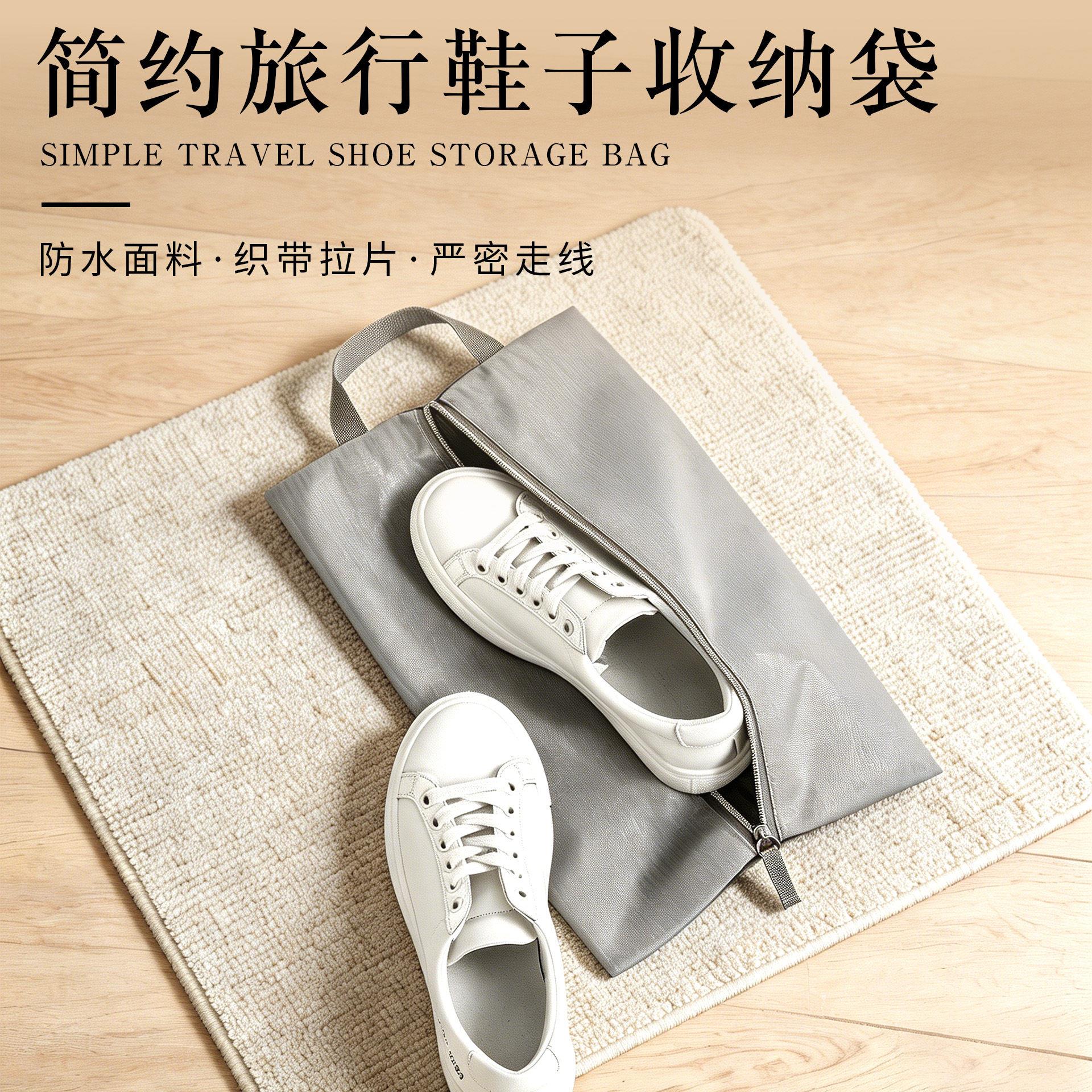 简约旅行鞋子收纳袋外出布艺牛津布防水手提便携防尘鞋包便携式