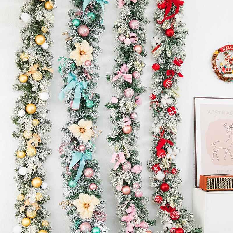 圣诞节装饰品仿真植绒落雪藤条花环商场门店场景氛围布置栏杆装扮