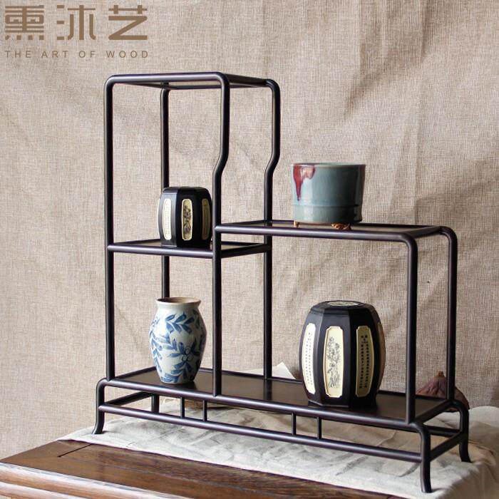 博古架实木明式简约桌面收纳架收纳架紫檀茶壶饰品小茶具架