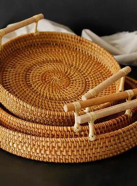 越南藤编收纳篮竹编果盘日式面 面包篮馒头筐客厅水果篮家用手工