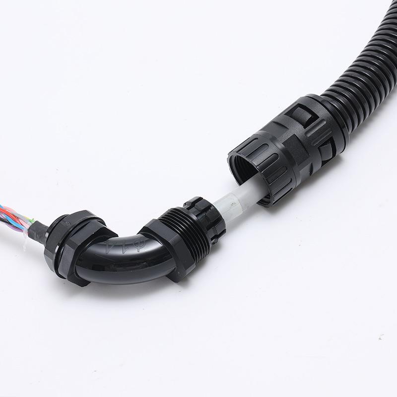 90度正角弯角电缆波纹管双固定接头直角穿线软管线缆双锁紧接头