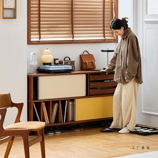 中古实木餐边柜复古玄关柜客厅一体靠墙拼色储物柜咖啡柜沙发边柜