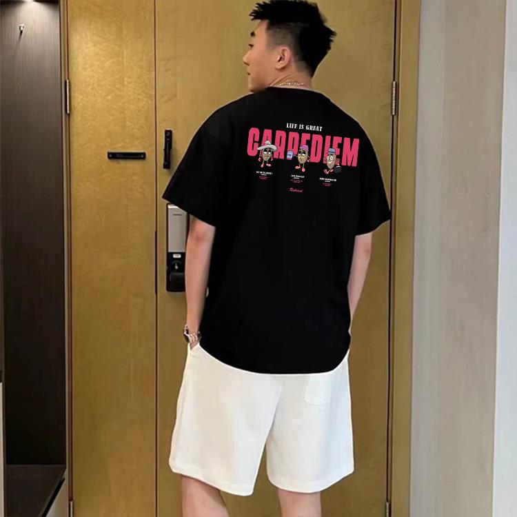 香港潮牌印花圆领潮流个性宽松男女T恤纯棉短袖上衣港风情侣装潮