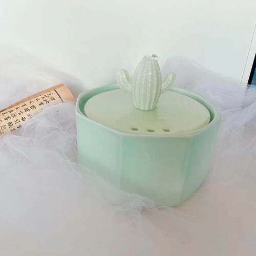 新款仙人掌宠物陶瓷饮水机猫咪自动循环静音喝水碗防黑下巴饮水器