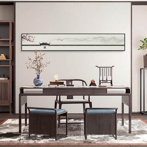 新中式客厅YZ202303装画茶横幅窄长条挂画酒店饰室民宿徽派建筑头