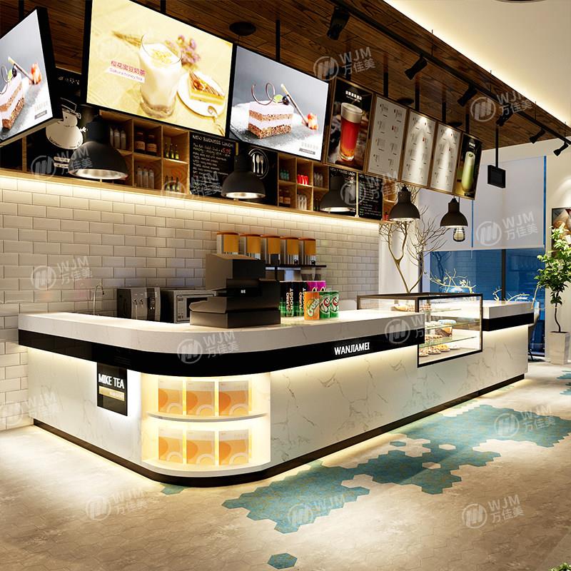 定制奶茶店吧台弧形收银台咖啡厅酒吧清吧前台圆转角水吧台柜一体