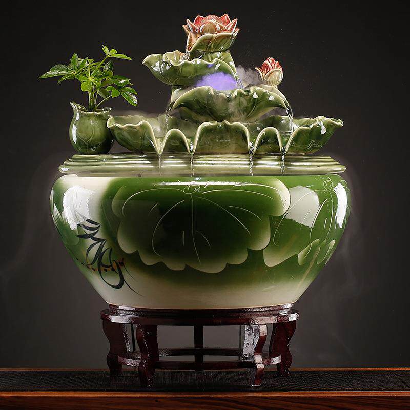 循环流水荷花摆件生财陶瓷客厅喷泉加湿鱼缸养鱼开业乔迁礼品