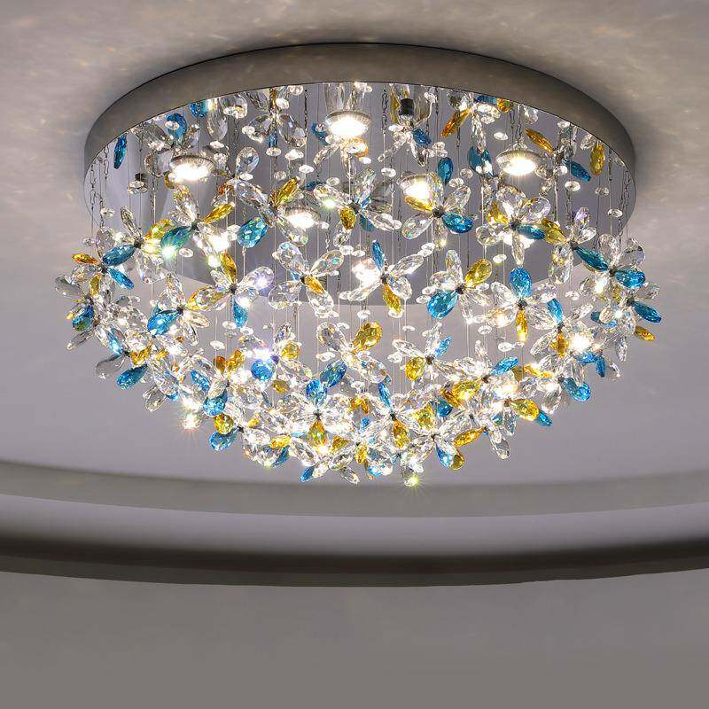 彩色客厅吊灯高端大气酒店别墅餐厅吧台灯唯美水晶花创意装饰灯具