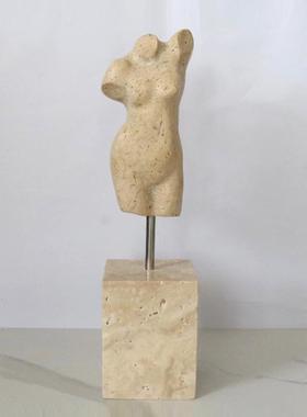 AMD现代样简约天然大摆理石洞石人黄体动物几何抽象雕塑件板间装