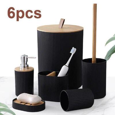 6 Piece Black Bathroom Set Modern Bathroom Essentials Set