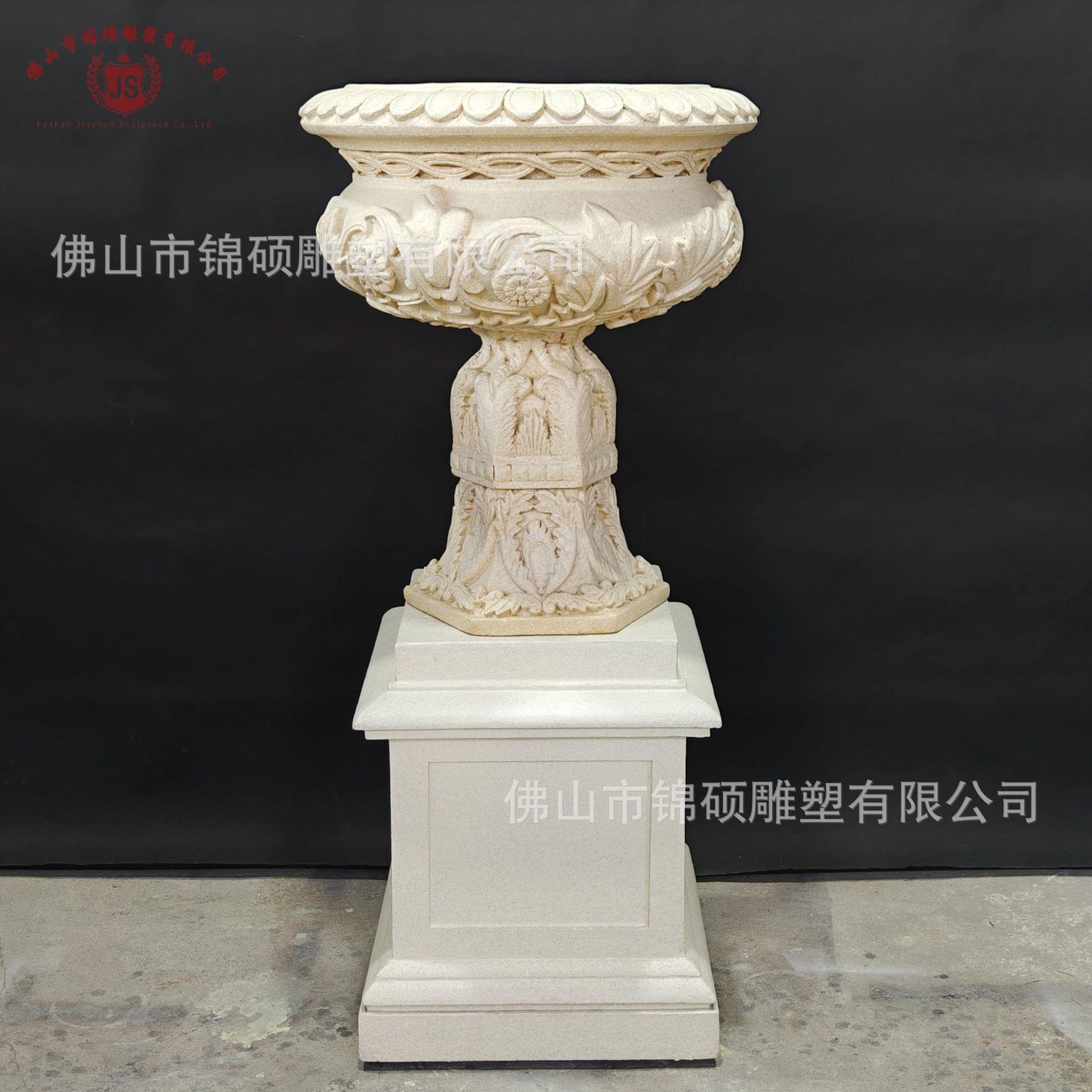 异型欧式精美雕塑仿砂石花盆酒店景观装饰盆雕刻砂岩高脚花盆