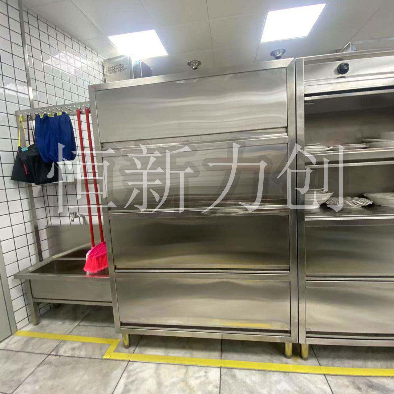 不锈钢千秋门储碗柜商用学校餐厅酒店厨房设备可大容量储存餐具