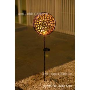 新款现货太阳能铁艺镂空屏风地插灯金属庭院灯铁件镂空灯庭