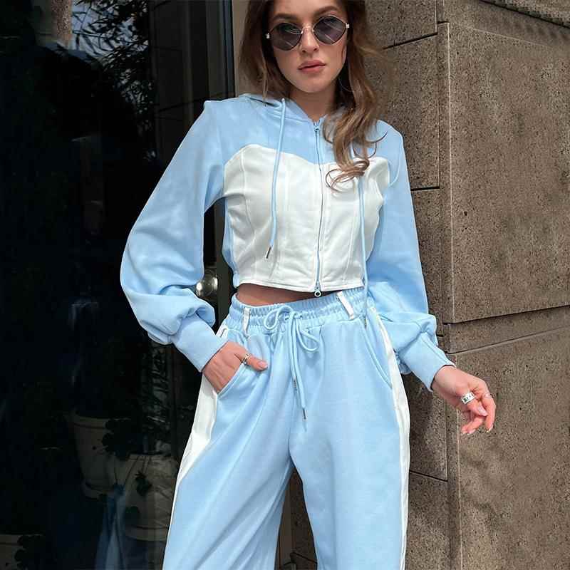 set two-piece sweatpants hood cardigan matching color