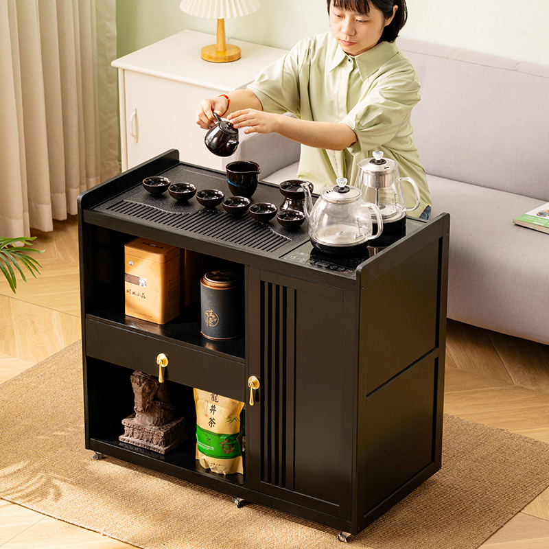 移动茶桌小茶台烧水壶一体家用茶水柜实木阳台茶T几煮泡茶简约轻