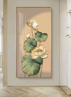 荷花荷叶玄关入户走廊简发光新中式e氛围l灯现代约装饰d画MY-0526